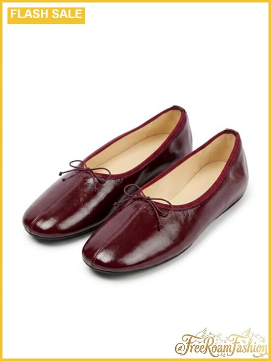 Shoes - Faux Leather Ballet Flats Round Toe Slip On Comfort Shoes